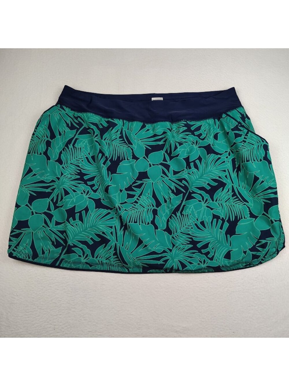 Lands' End Quick Dry Swim Board Skort Womens 22W Navy/Emerald Palm